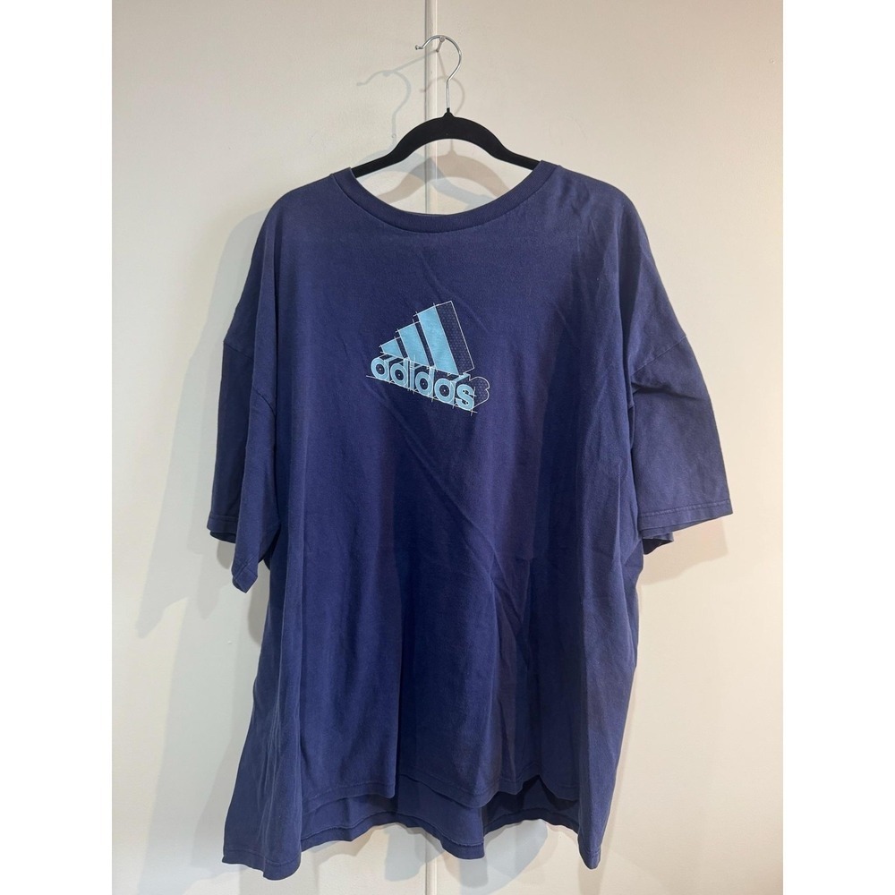 VTG Adidas‎ Shirt Mens 2XL Blue Logo Graphic Tee T-Shirt Athletic Sportswear Y2K